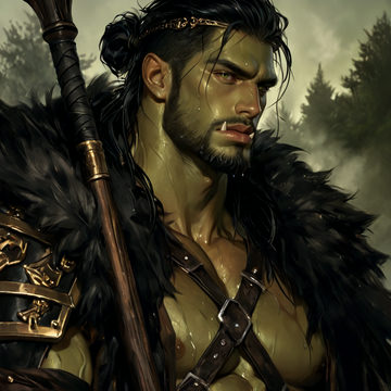 Rhaevyr Vaerakh, the Silver Tusk of Garvi, in black armour amid a conquered landscape.